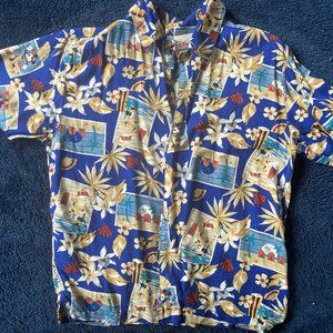 Disney Store Boy's Mickey & Minnie Mouse Button Down Hawaiian Short Sleeve Shirt